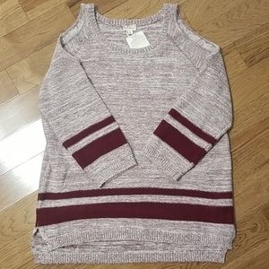 Hem & Thread Burgandy Open Shoulder Sweater